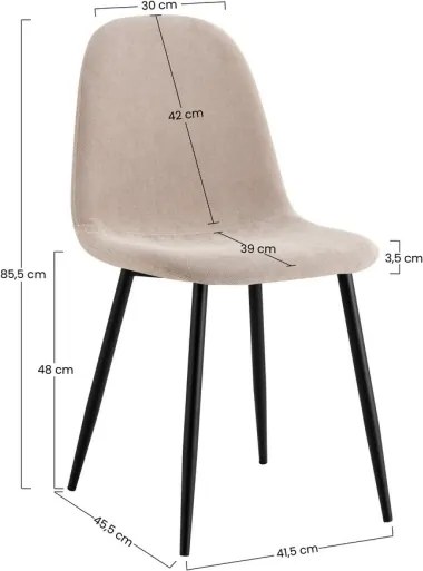 Sedia Da Pranzo Moderna In Tessuto Khaki Gambe Nere Irene - Set da 4 Pezzi