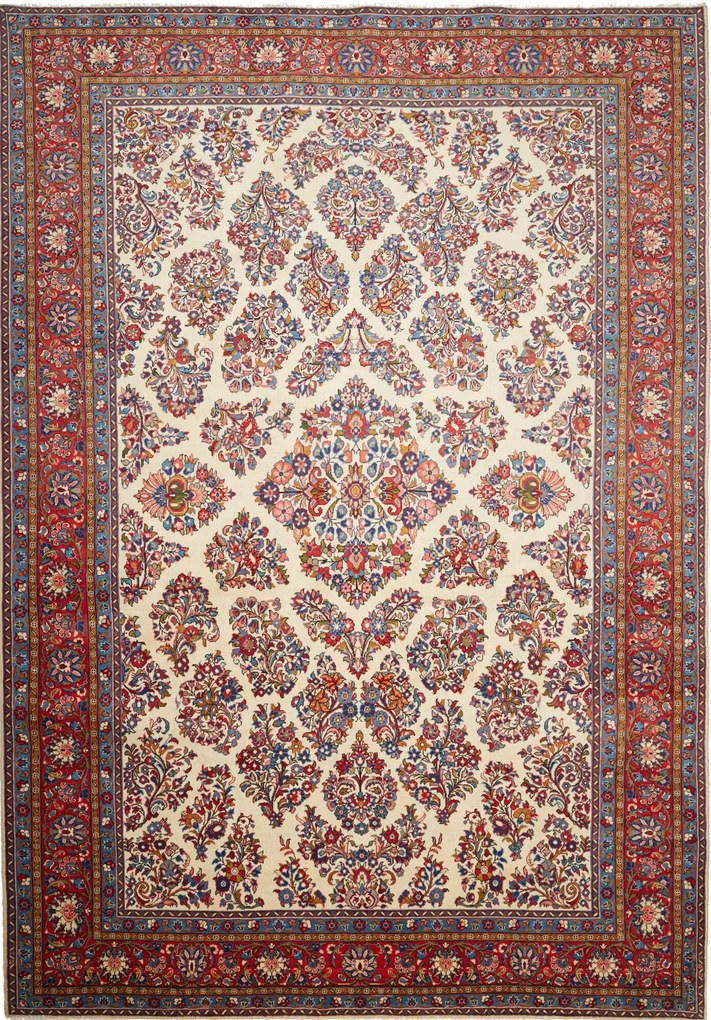 Sarouk Tappeto 350x240 Beige (Iran) Annodato A Mano