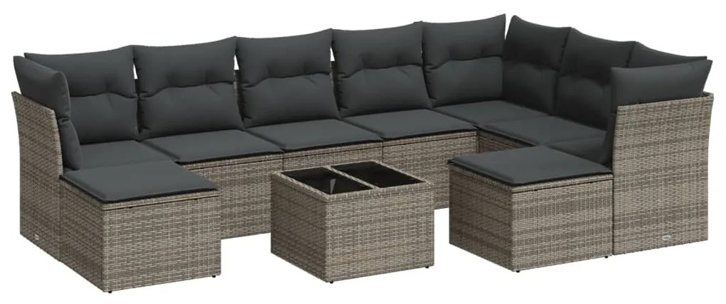 Set divano da giardino 10 pz con cuscini grigio in polyrattan