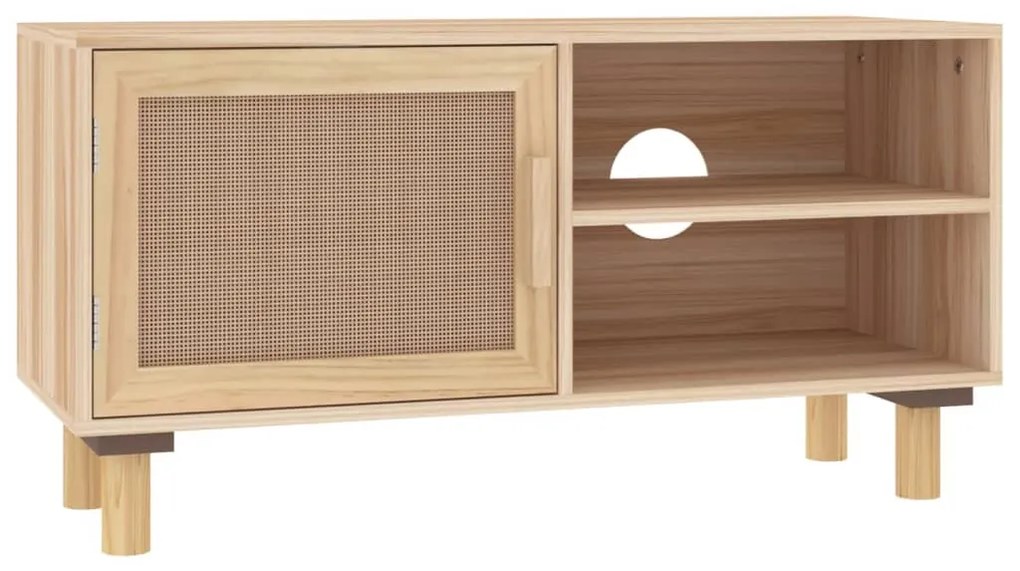 Mobile tv marrone 80x30x40 cm massello pino e rattan naturale