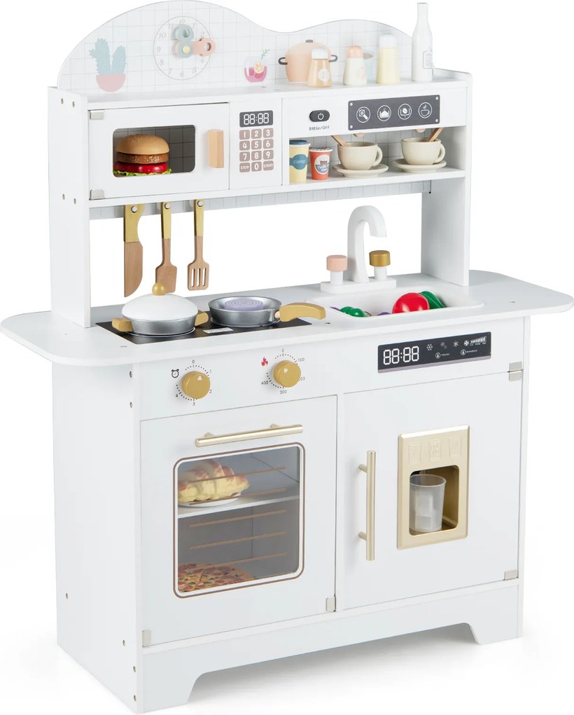 Costway Set cucina per bambini in legno con 17 accessori e fornello realistico, Cucina giocattolo per bambini 3+ anni 2 Colori