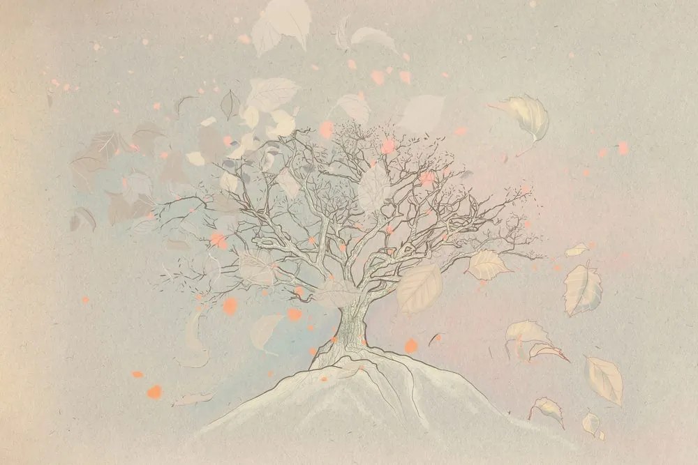 Carta da parati – Albero autunnale disegnato