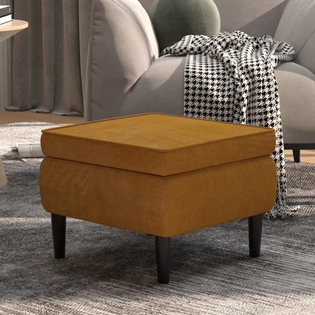 Poggiapiedi Con Gambe İn Legno Marrone İn Velluto /