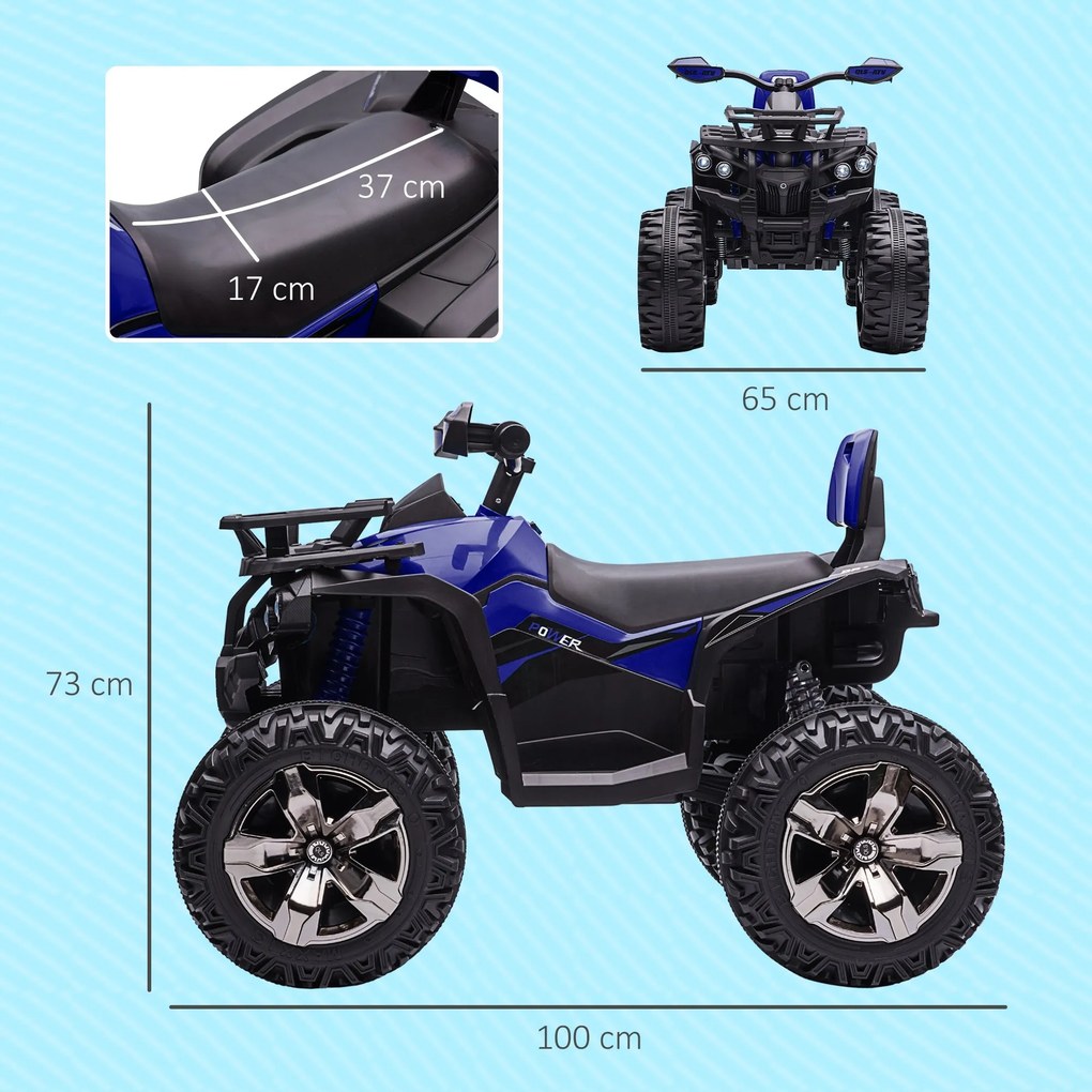 Quad Elettrico per Bambini 3-5 Anni a 12V con Fari e Pedale, in PP e Metallo 100x65x73 cm, Blu...