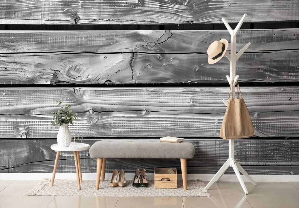 Carta da parati – Imitazione legno moderno in bianco e nero