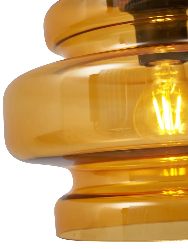 Lampada a sospensione retrò nera con vetro arancione a 3 luci - Denise