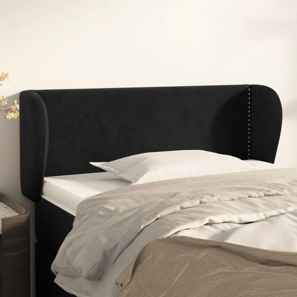 Testiera Ad Orecchio Nera 93x23x78/88 Cm İn Velluto /