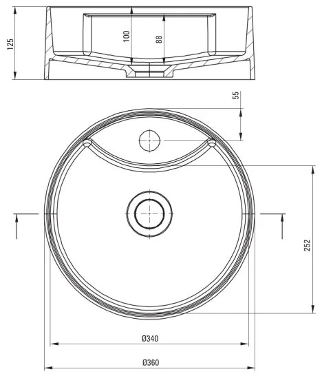Deante CQS_SU4B - Lavabo da appoggio SILIA con foro rubinetteria, Ø 36 cm, granito/grigio metallizzato