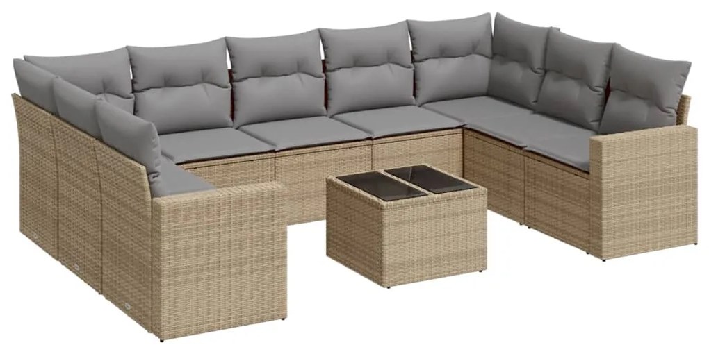 Set divano da giardino 10 pz con cuscini beige in polyrattan