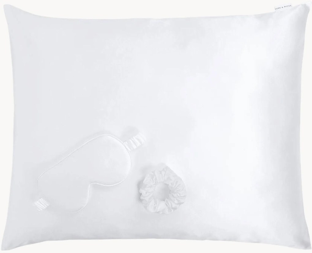 Set di 3 prodotti per il sonno in seta White XS