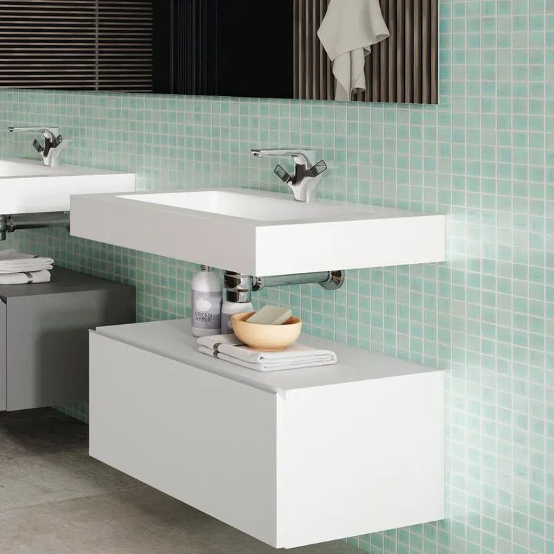 Mobile da bagno sotto lavabo VISOBATH element bianco laccato opaco L 80 x H 35 x P 45 cm 1 cassetto, lavabo non incluso