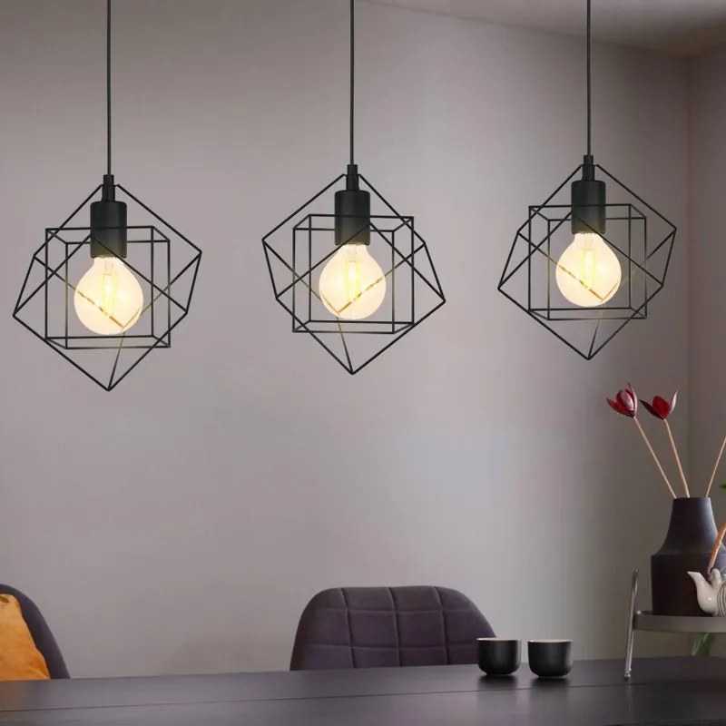 Lampadario Design Straiton nero paralume nero 3x E27 EGLO