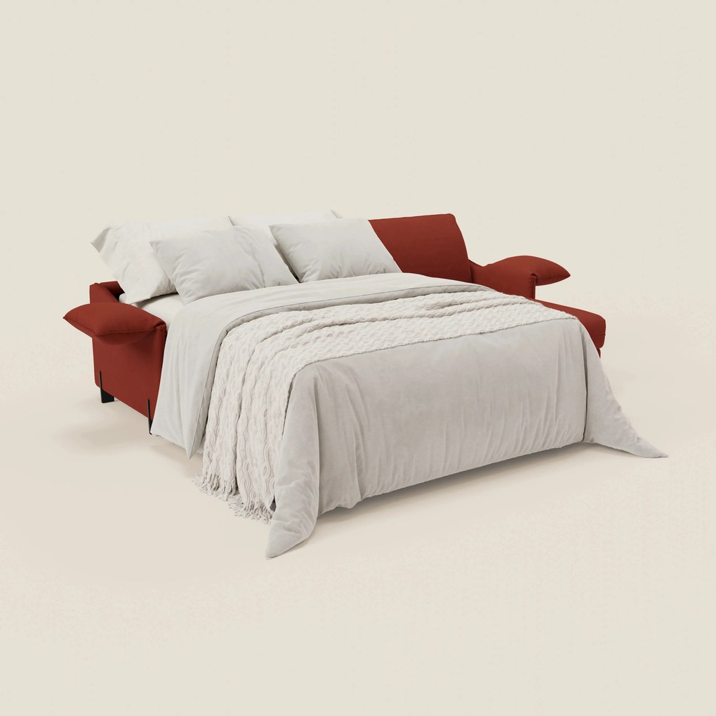 Primula divano letto angolare con materasso H18 cm - penisola contenitore in tessuto smacchiabile T05 rosso