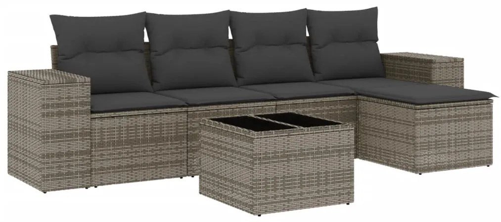 Set Divano da Giardino 6 pz con Cuscini Grigio in Polyrattan