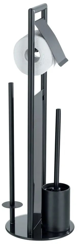 Porta carta igienica nero opaco in acciaio inox con supporto con spazzola Ravina – Wenko