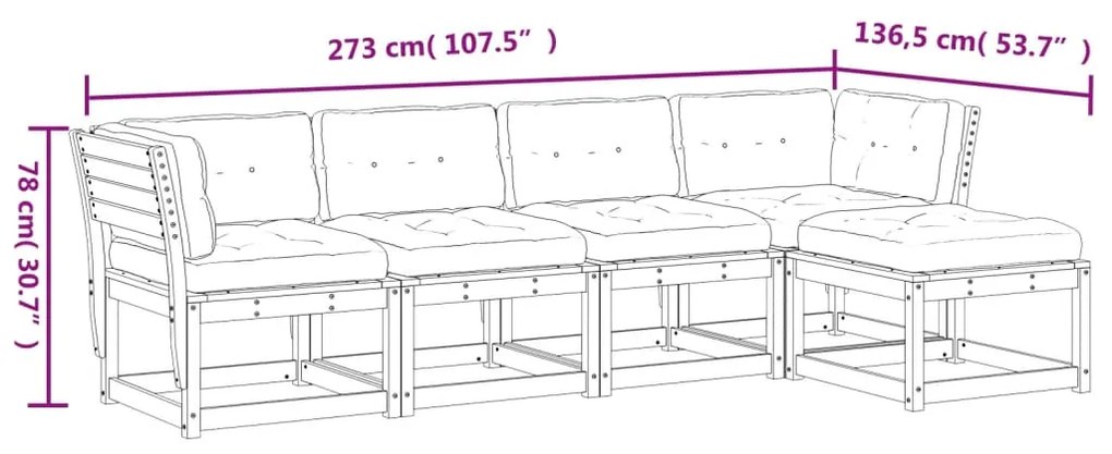 Set Divani Giardino 5pz con Cuscini Bianco Legno Massello Pino