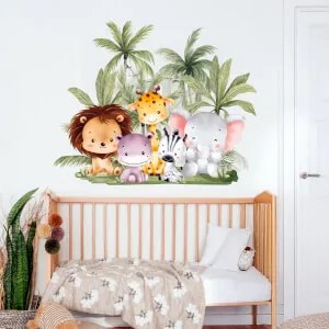 Adesivo murale per la camera dei bambini - animali safari nella natura | Inspio