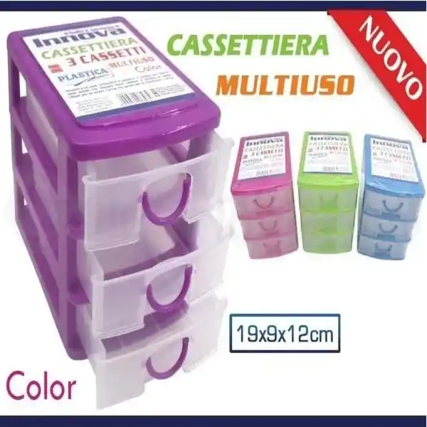 Cassettiera colorata per cameretta con 3 cassetti in plastica blu