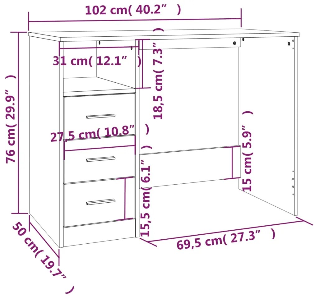 Scrivania con Cassetti Bianca 102x50x76 cm in Legno Multistrato