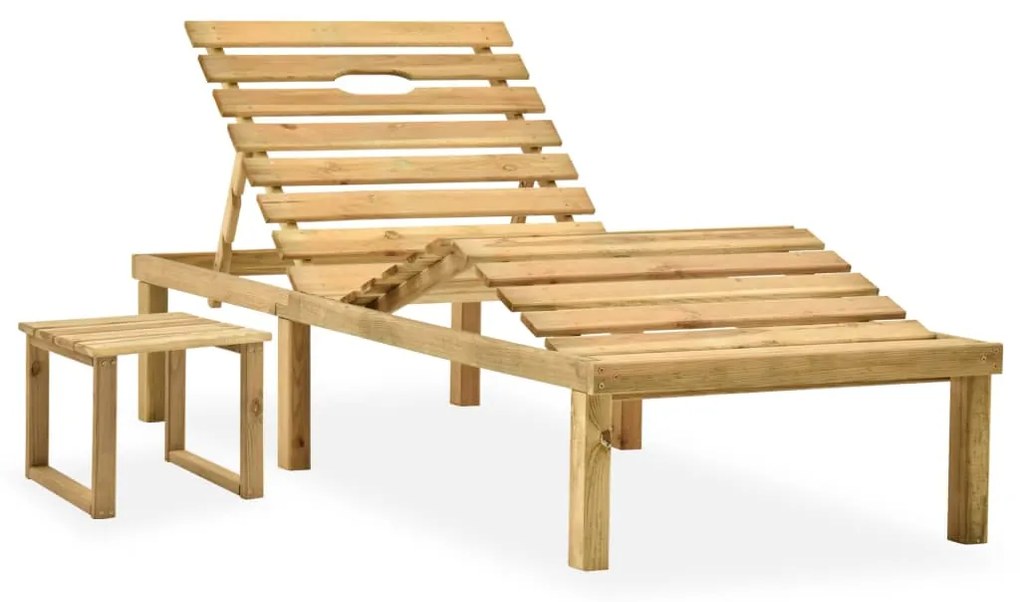 Lettino da giardino con tavolino cuscino legno pino impregnato