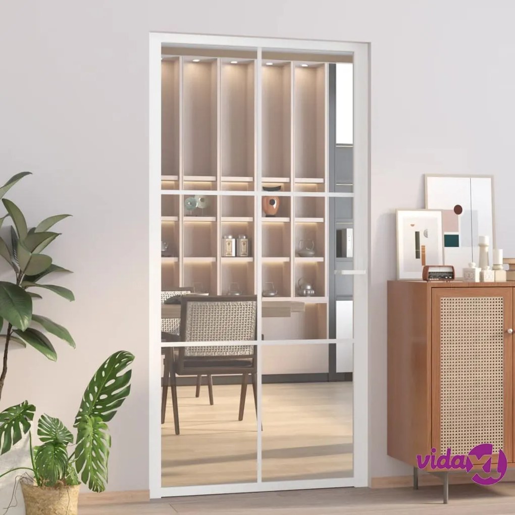 vidaXL Porta Interna 102,5x201,5 cm Bianca in Vetro ESG e Alluminio
