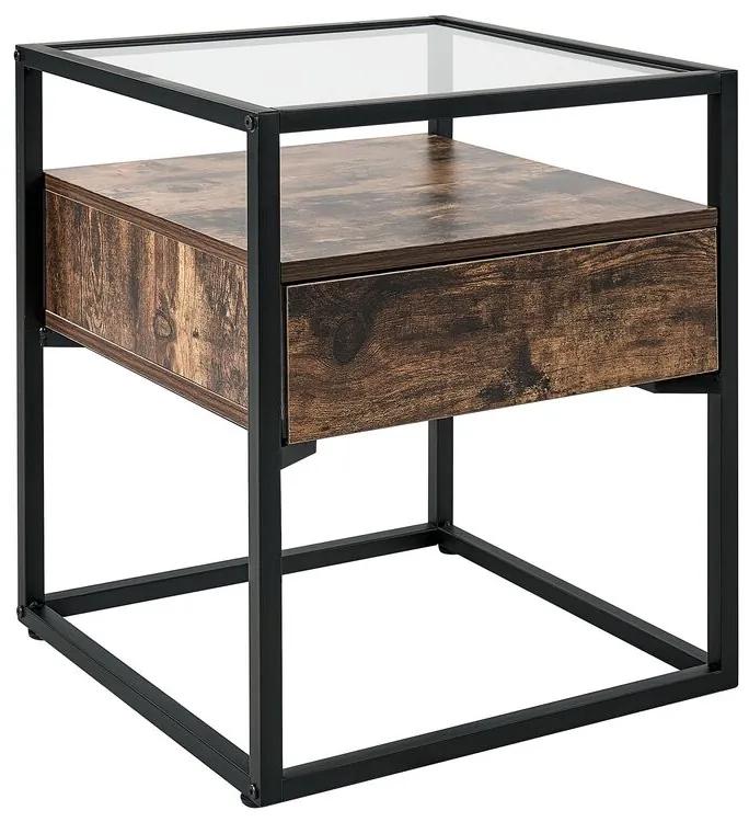 Tavolino legno scuro e vetro nero 43 x 43 cm MAUK Beliani