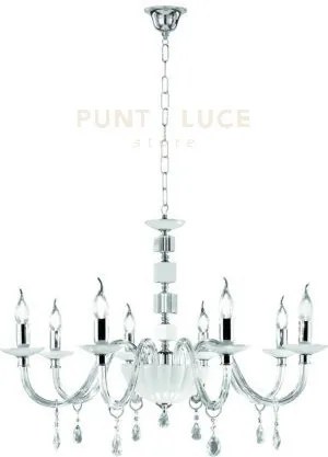 Lampadario livia 8 luci bianco- trasparente e cromo attacco e14 d.85cm
