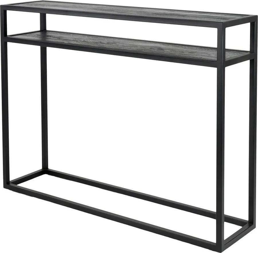 Tavolo consolle nero con piano in rovere massiccio 30x120 cm Daniël – Spinder Design