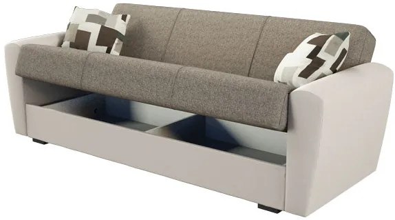 Divano Letto Miami 3 Posti in Tessuto/Ecopelle- Beige e Grigio, Beige