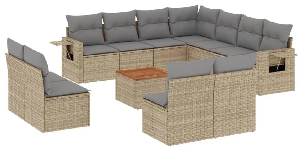 Set divani da giardino 12 pz con cuscini beige in polyrattan