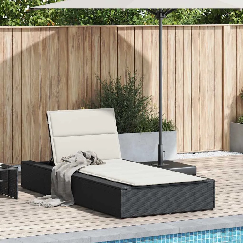 Lettino prendisole con cuscino galleggiante nero in polyrattan