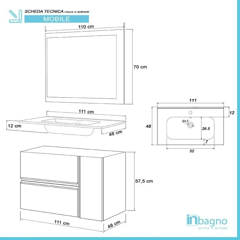 Mobile bagno sospeso da 110 cm effetto pietra Oxid