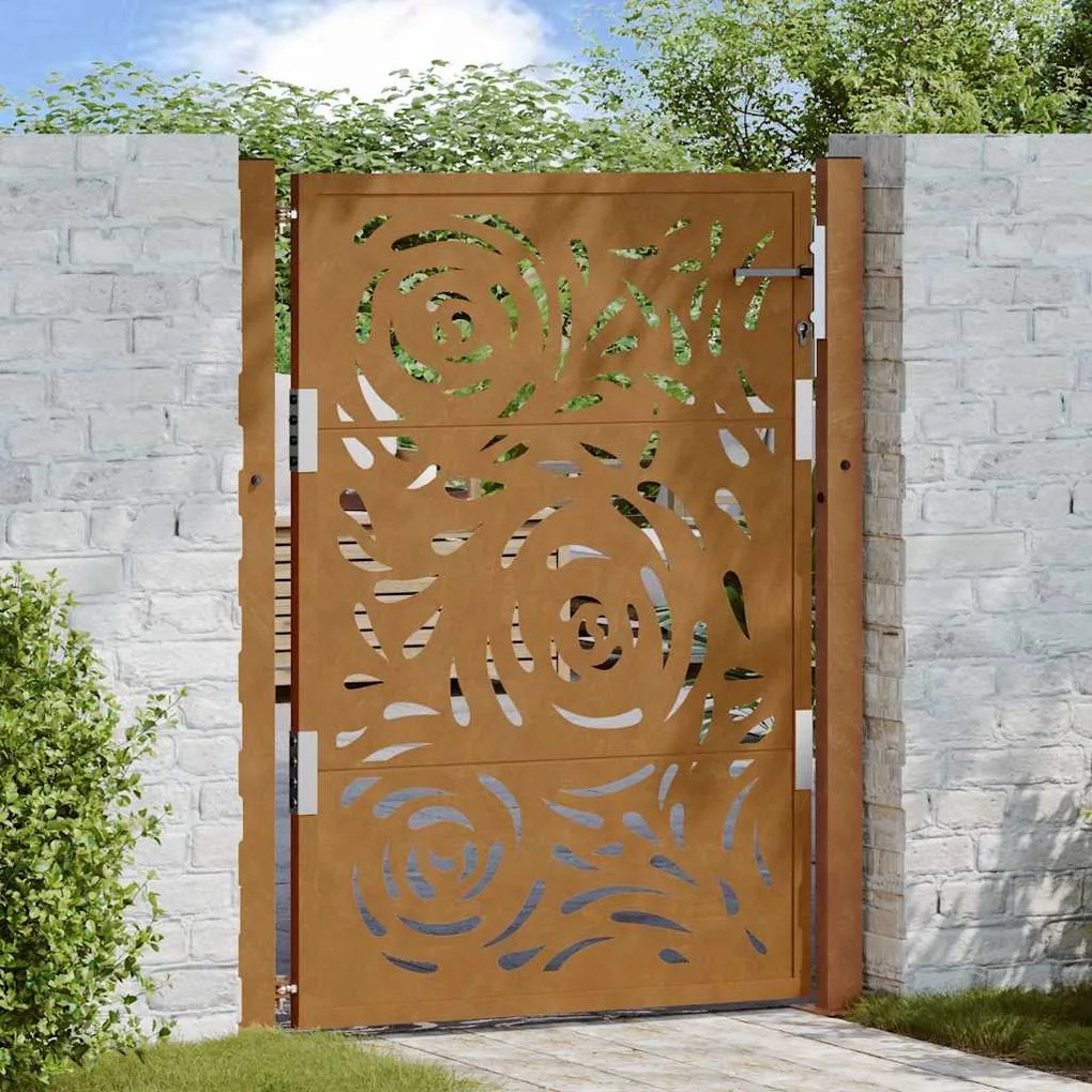 Cancello Da Giardino 105x130 Cm Acciaio Corten Design A Fiamma /