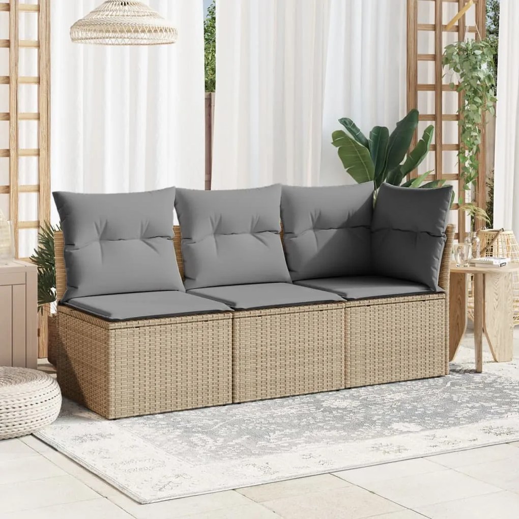 Divano da giardino con cuscini a 3 posti beige in polyrattan