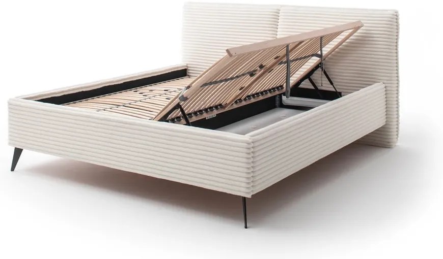 Letto matrimoniale imbottito beige con contenitore con rete inclusa 160x200 cm Matera – Meise Möbel