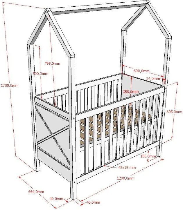 Lettino di colore naturale in pino massiccio con altezza regolabile 60x120 cm Scott – Vipack