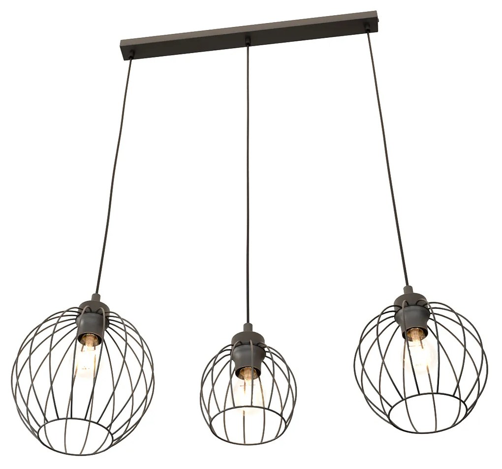 Sospensione Minimal Industrial Hathor 3 Luci Lineari Nera