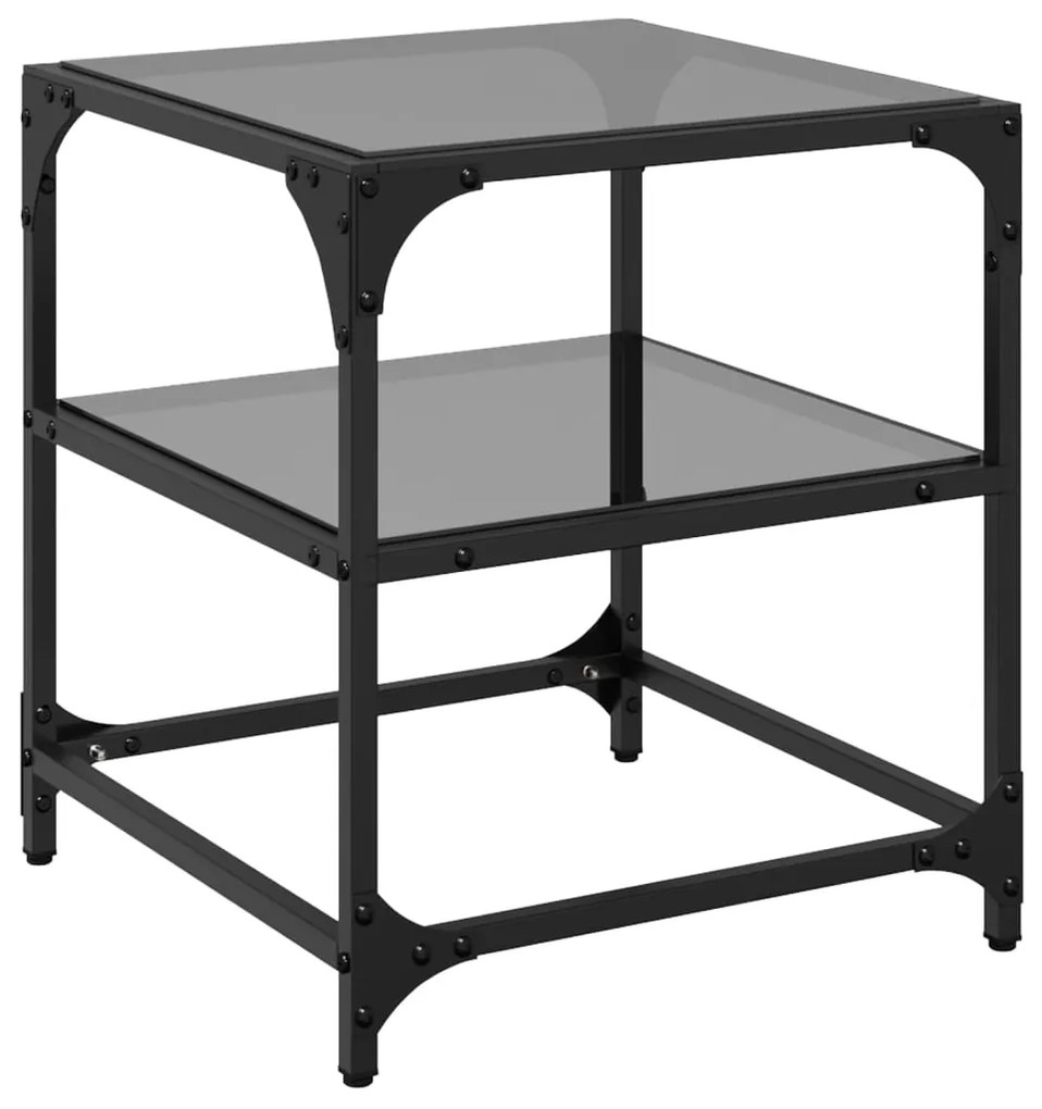 Tavolini da salotto con piano vetro nero 2pz 40x40x45cm acciaio