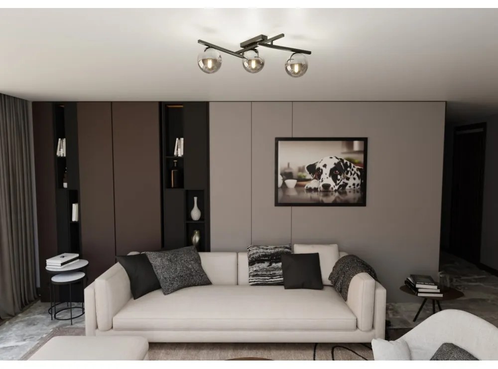 Lampadario da Soffitto in Acciaio e Vetro SMART 3 Nero 3xE14 Colore delle Sfere Grafite