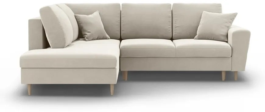Divano angolare beige allungabile e con contenitore (con penisola a sinistra/a L) con rivestimento in velluto Kyoto – Cosmopolitan Design