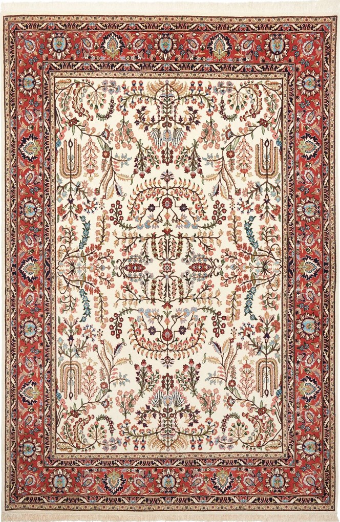 Isfahan Tappeto 140 x 210 Rosso (Iran) Annodato A Mano