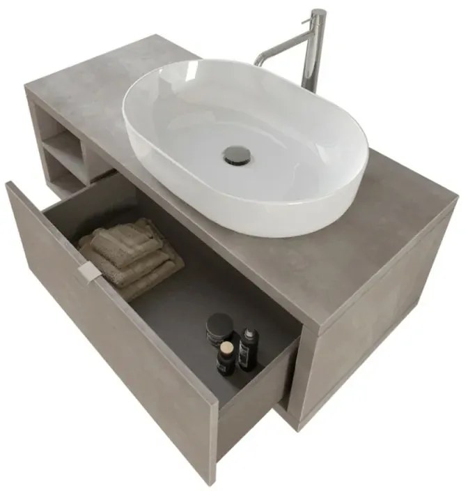 Mobile bagno sospeso 110 cm grigio cemento Master lavabo 42,5 e specchio 80