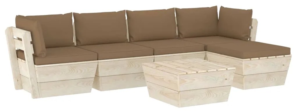 Set divani da giardino su pallet 6 pz con cuscini legno abete