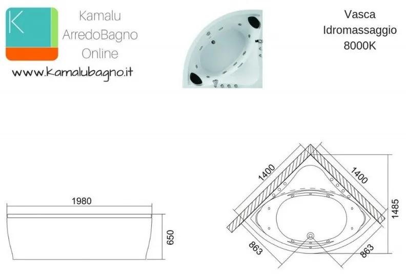 Kamalu - vasca idromassaggio semicircolare 140x140cm modello 8000k