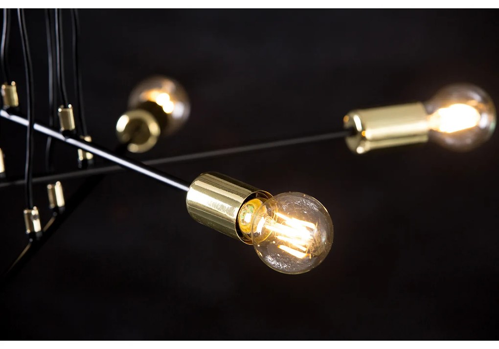 Lampadario Industrial 6 Luci Benzaiten A Bracci In Acciaio Nero E Oro