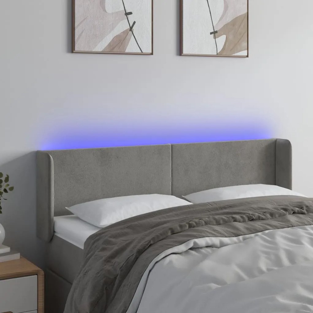 Testiera Grigio Chiaro A Led 147x16x78/88 Cm İn Velluto /