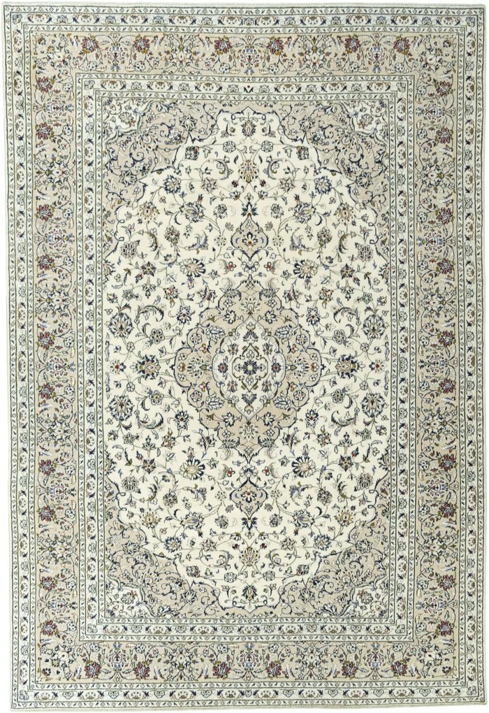 Kashan Tappeto 240x350 Beige (Iran) Annodato A Mano
