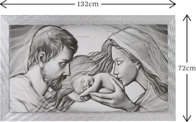 Quadro su tela moderno 72X132 cm tema Sacra Famiglia con cornice in legno decorata