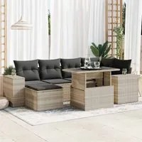 Set Divani da Giardino 7pz con Cuscini Grigio Chiaro Polyrattan 3326833