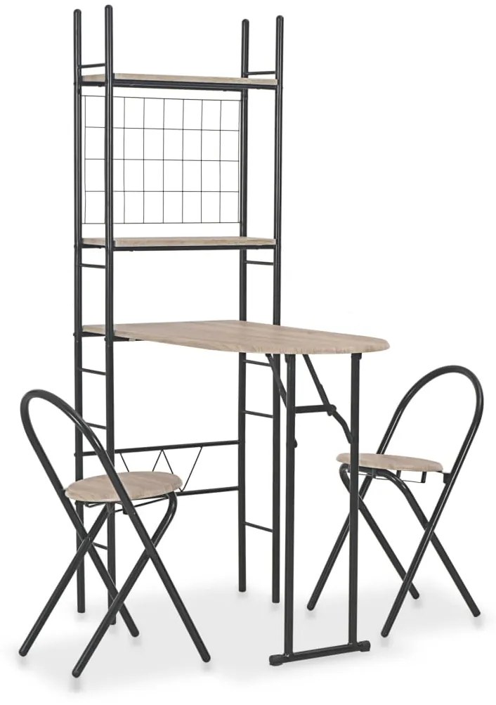 Set tavolo e sedie pieghevoli con scaffale 3 pz mdf e acciaio